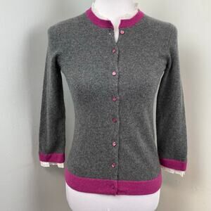 Sutton Grey & Magenta Fitted 100% Cashmere Cardigan Small EUC